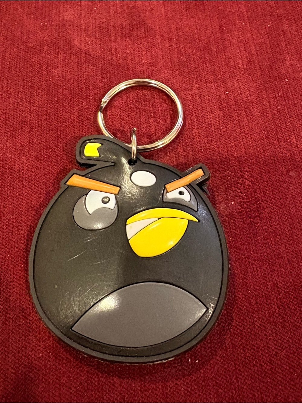 Vintage Angry Birds Black Bird Rubber Keychain Collectible